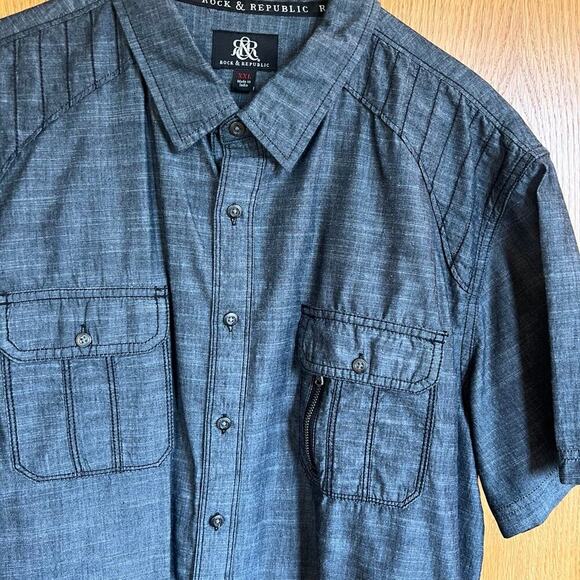Rock & Republic Other - Rock & Republic short sleeve, blue button down men’s XXL shirt